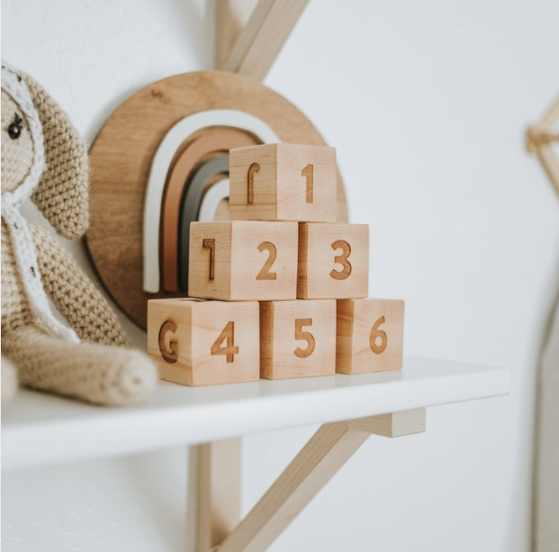 Modern Handmade Wooden Alphabet and Numeral Blocks - Maple